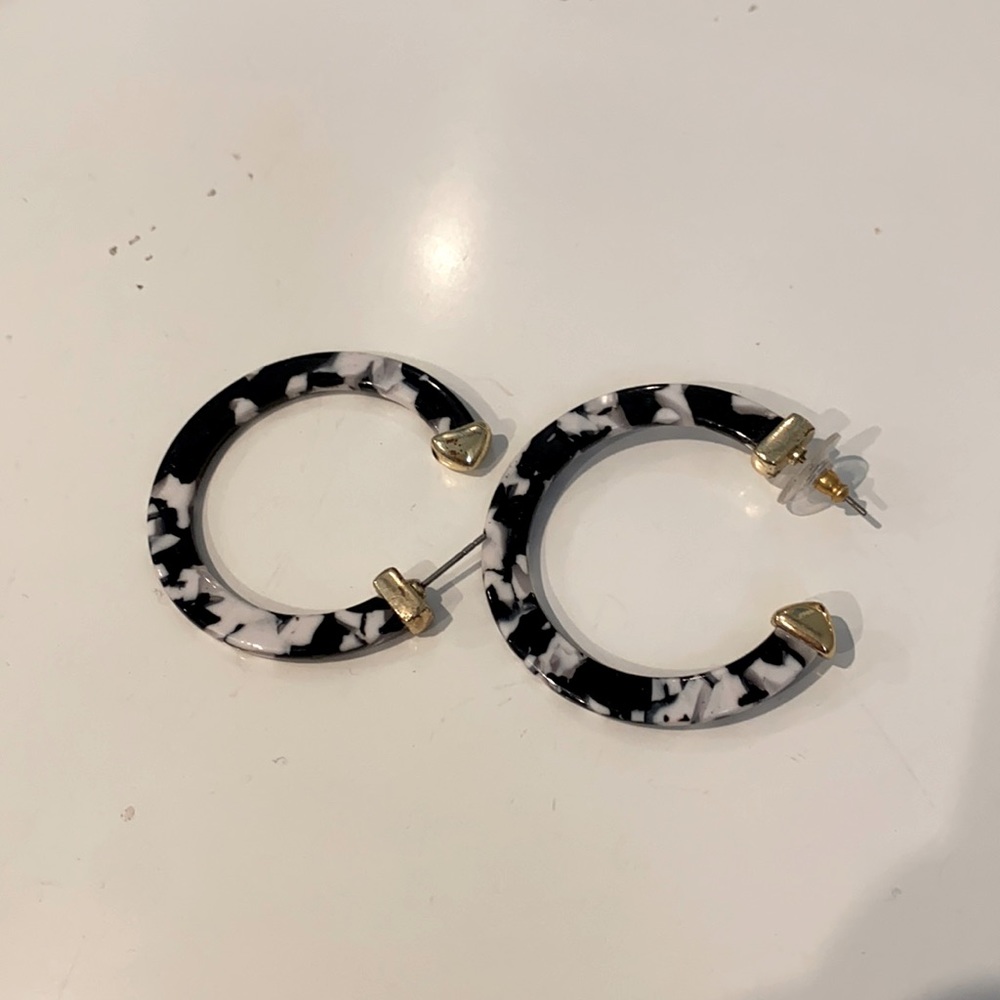 Black and white hoop earring